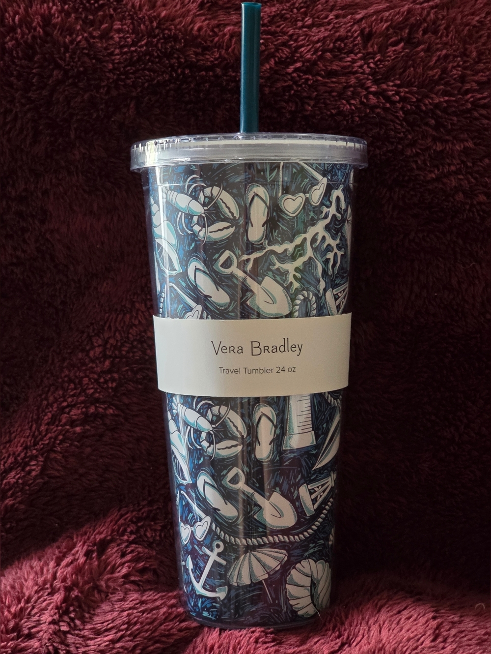 Vera Bradley "Shore Enough" Travel Tumbler With Straw. 24oz  NWT